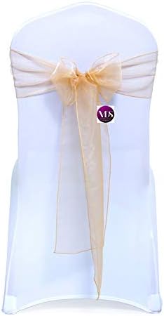 VDS Pack of 125 Organza Chair Sashes for Weddings & Events Décor | Sheer Shiny Dining Chair Bows for Banquet, Party, Reception | Reusable Decorative Sash for Folding & Chiavari Chairs - Champagne