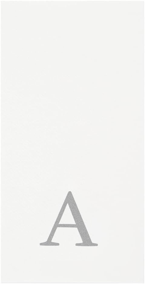 Luxenap 15.8 X 7.9 Inch Linen-Feel Guest Towels, 50 Lettered Hand Towels - Silver Letter 'A', Sans Serif Font, White Paper Dinner Napkins, airlaid, For Restrooms And Tables - Restaurantware