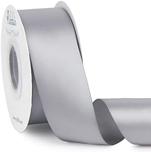 Ribbli Silver Double Faced Satin Ribbon,1-1/2” x Continuous 25 Yards,Use for Bows Bouquet,Gift Wrapping,Wedding,Floral Arrangement