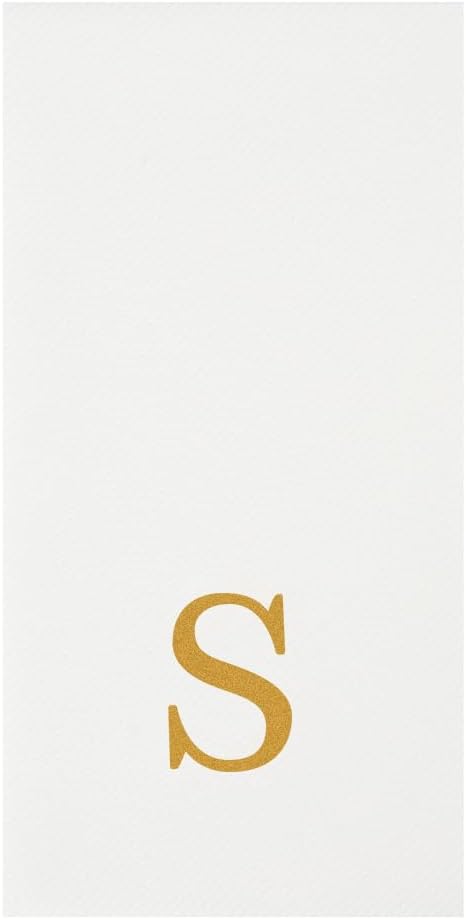 Luxenap 15.8 X 7.9 Inch Linen-Feel Guest Towels, 2000 Lettered Hand Towels - Gold Letter 'S', Sans Serif Font, White Paper Dinner Napkins, airlaid, For Restrooms And Tables