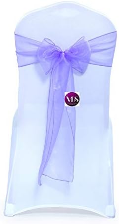 VDS Pack of 75 Organza Chair Sashes for Weddings & Events Décor | Sheer Shiny Dining Chair Bows for Banquet, Party, Reception | Reusable Decorative Sash for Folding & Chiavari Chairs - Lavender