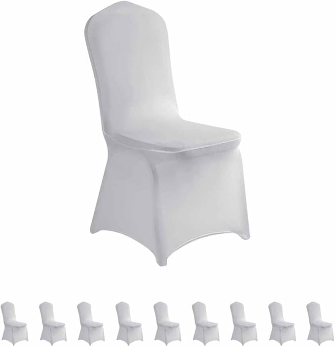LZY 10pcs Spandex Chair Cover Stretch Slipcovers for Wedding Party, Dining Banquet Chair Decoration Covers (Silver, 10)