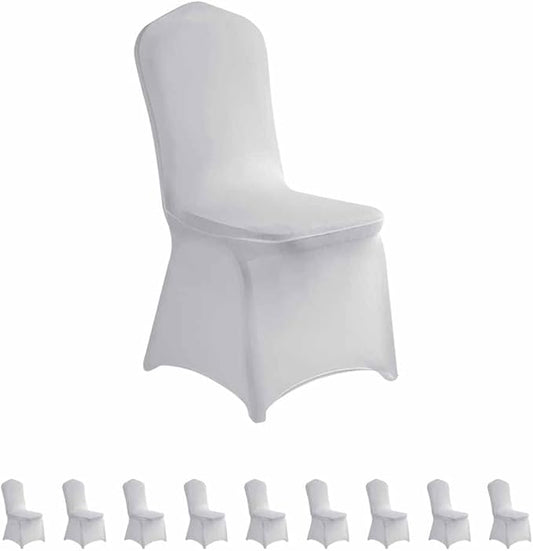 LZY 10pcs Spandex Chair Cover Stretch Slipcovers for Wedding Party, Dining Banquet Chair Decoration Covers (Silver, 10)