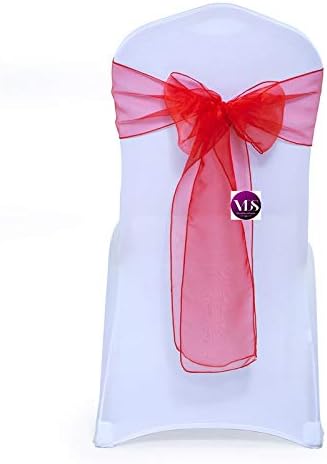 VDS Pack of 250 Organza Chair Sashes for Weddings & Events Décor | Sheer Shiny Dining Chair Bows for Banquet, Party, Reception | Reusable Decorative Sash for Folding & Chiavari Chairs - Red