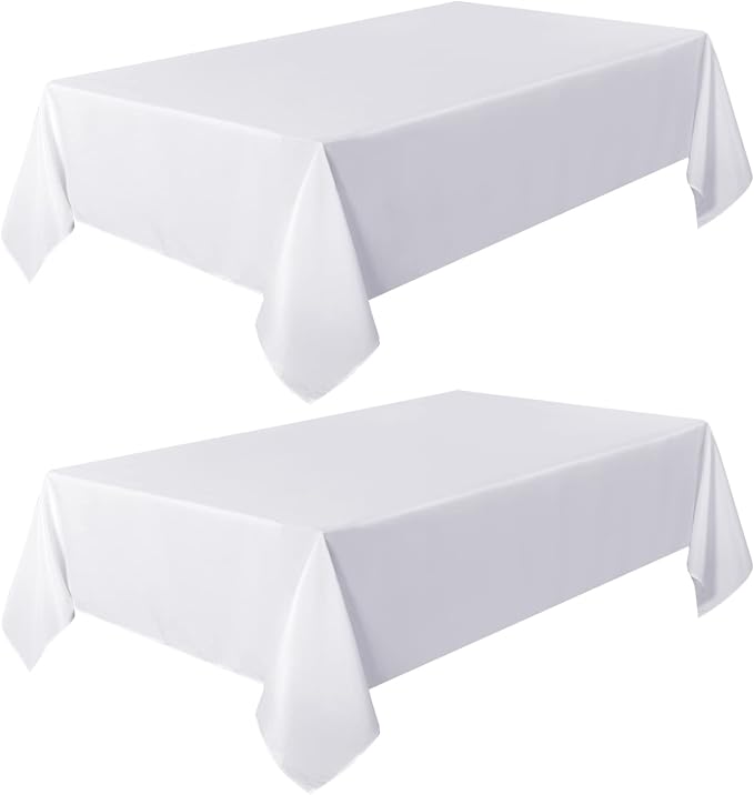 sancua 2 Pack White Tablecloth 54 x 78 Inch, Rectangle 4 Feet Table Cloth - Stain and Wrinkle Resistant Washable Polyester Table Cover for Dining Tables, Buffet Parties and Camping