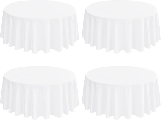 4 Pack White Round Tablecloth 120 Inch - Circle Polyester Table Cloth for Round Table, Stain and Wrinkle Resistant Washable Fabric Table Cover for Wedding Party Banquet Restaurant Reception Dining