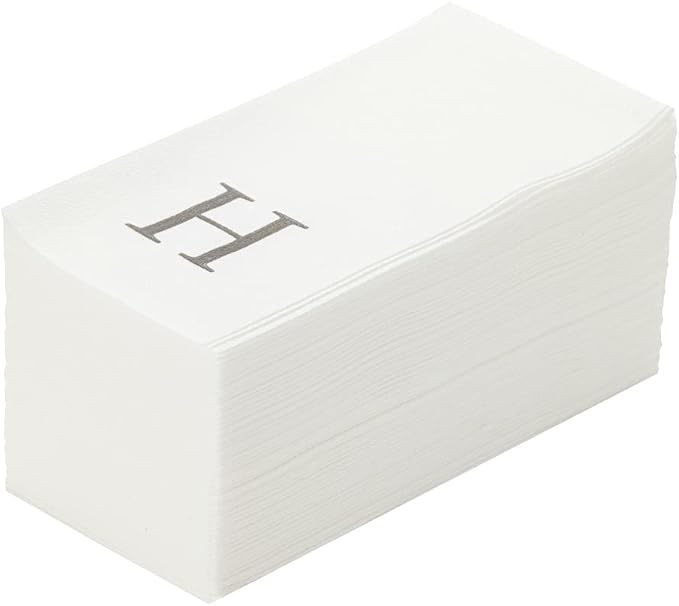 Luxenap 15.8 X 7.9 Inch Linen-Feel Guest Towels, 2000 Lettered Hand Towels - Silver Letter 'H', Sans Serif Font, White Paper Dinner Napkins, airlaid, For Restrooms And Tables - Restaurantware