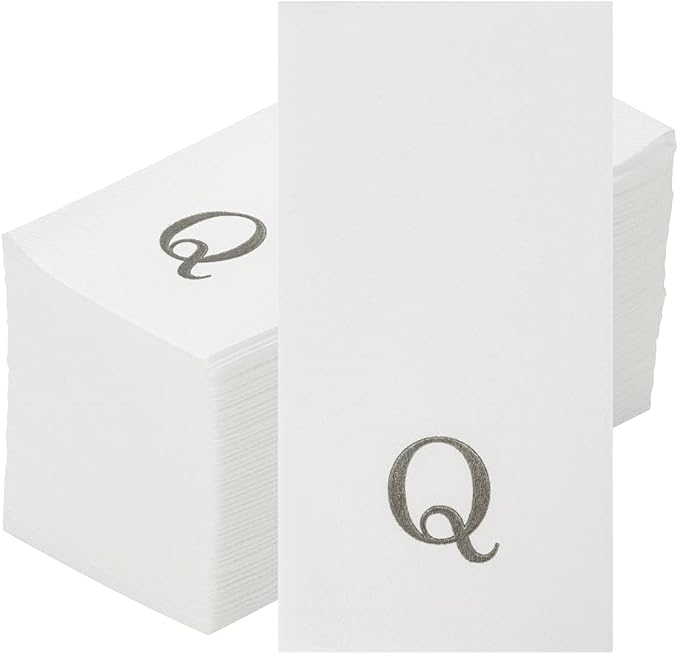 Luxenap 15.8 X 7.9 Inch Linen-Feel Guest Towels, 2000 Lettered Hand Towels - Silver Letter 'Q', Sans Serif Font, White Paper Dinner Napkins, airlaid, For Restrooms And Tables - Restaurantware