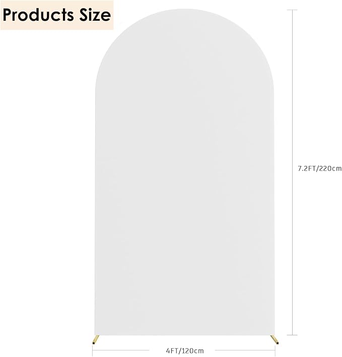 HAINARverS Wedding Arch Cover 7.2FT Spandex Fitted Stretchy Arch Stand Covers,2 Sided Round Top Chiara Backdrop Cover for Birthday Party Ceremony Banquet Baby Shower Arch Decoration(White)