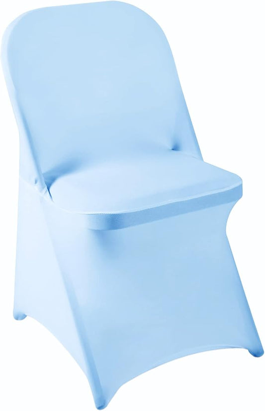 Howhic Folding Chair Covers for Party - 12pcs, Blue Mist Universal Spandex Fitted Chair Covers for Wedding, Banquet, Conference