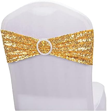 Sequin Chair Sashes Spandex, Pack of 20 Sequin Stretch with Buckle Chair Bands for Wedding Banquet Birthday Graduation Party Anniversary Prom Celebration Chair Decorations (Gold, 20pcs)