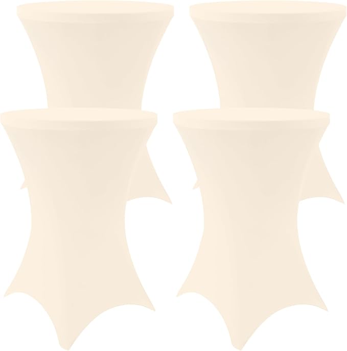 Moosfor Spandex Cocktail Table Covers 4 Pack, Elastic Fitted Stretch Table Cloth, Round High Top Tablecloths for Bar, Party, Pub, Wedding & Banquet (Beige, 32x43 Inch)
