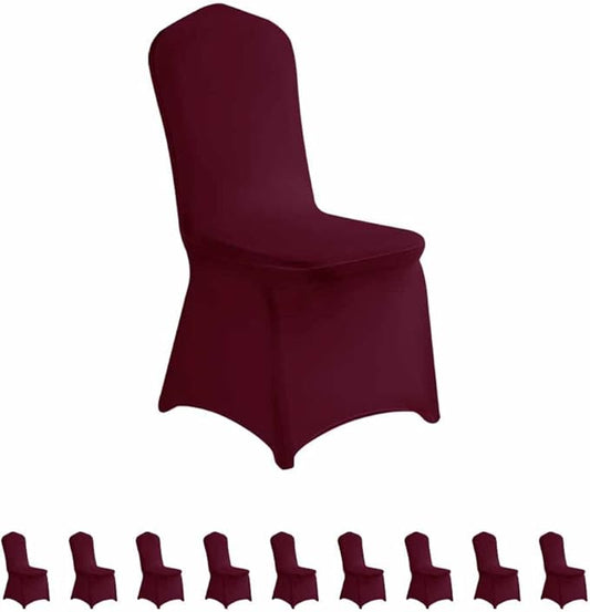 LZY 10pcs Spandex Chair Cover Stretch Slipcovers for Wedding Party, Dining Banquet Chair Decoration Covers (Burgundy, 10)