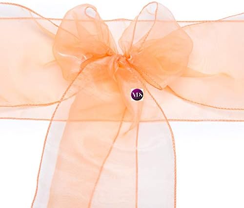 VDS Pack of 175 Organza Chair Sashes for Weddings & Events Décor | Sheer Shiny Dining Chair Bows for Banquet, Party, Reception | Reusable Decorative Sash for Folding & Chiavari Chairs - Peach