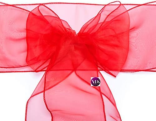 VDS Pack of 250 Organza Chair Sashes for Weddings & Events Décor | Sheer Shiny Dining Chair Bows for Banquet, Party, Reception | Reusable Decorative Sash for Folding & Chiavari Chairs - Red