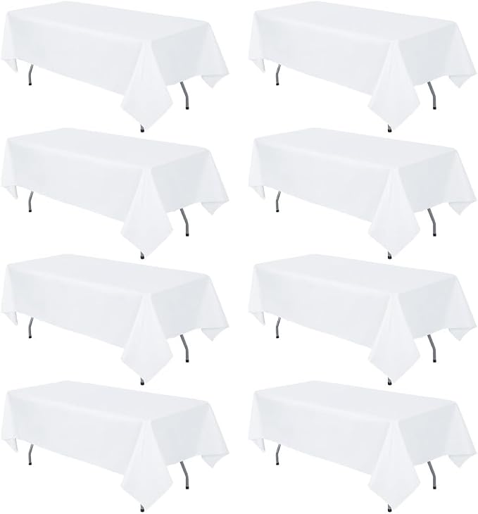 8 Pack White Tablecloth 60 x 102 Inch Rectangular Table Cloth for 6 Foot Rectangle Tables, Wrinkle Resistant Washable Polyester Fabric Table Covers for Wedding Party Banquet Buffet and Camping