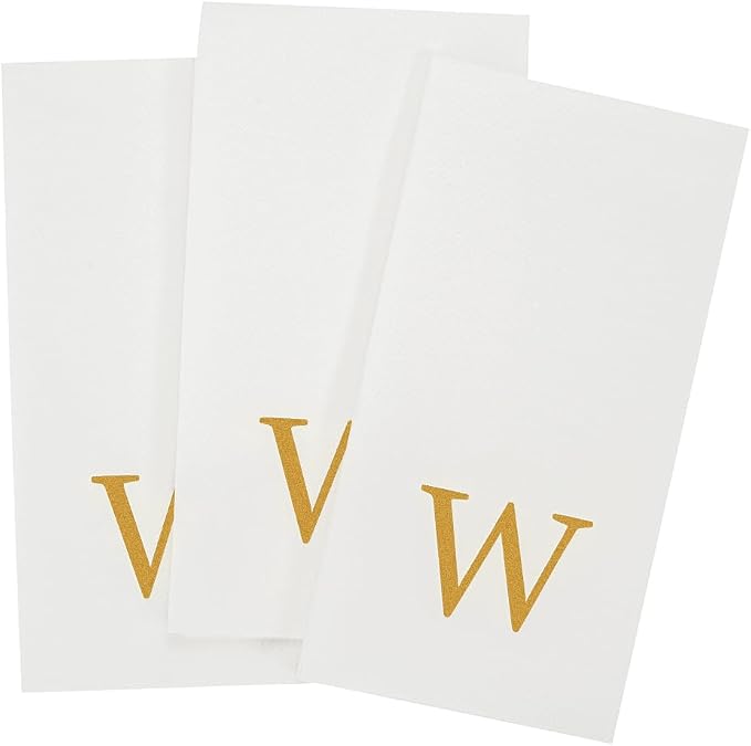 Luxenap 15.8 X 7.9 Inch Linen-Feel Guest Towels, 2000 Lettered Hand Towels - Gold Letter 'W', Sans Serif Font, White Paper Dinner Napkins, airlaid, For Restrooms And Tables