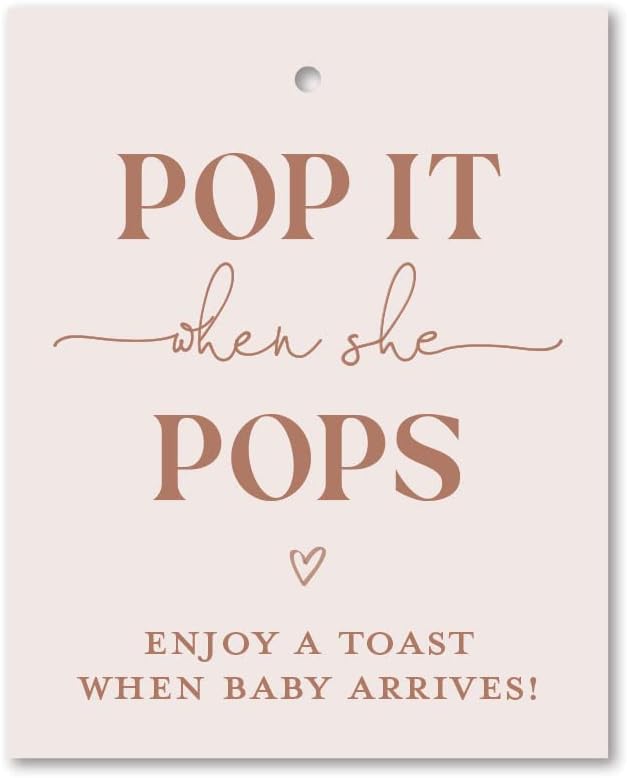 Pop It When She Pops Baby Shower Mini Champagne Favor Tags (2"" x 2.5"") - 24 Count (Rust on Pink)