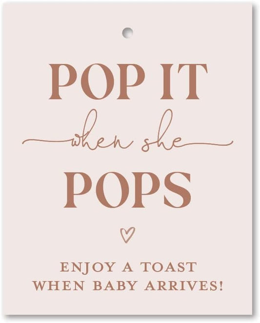 Pop It When She Pops Baby Shower Mini Champagne Favor Tags (2"" x 2.5"") - 24 Count (Rust on Pink)