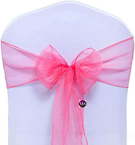 VDS Pack of 50 Organza Chair Sashes for Weddings & Events Décor | Sheer Shiny Dining Chair Bows for Banquet, Party, Reception | Reusable Decorative Sash for Folding & Chiavari Chairs - Coral