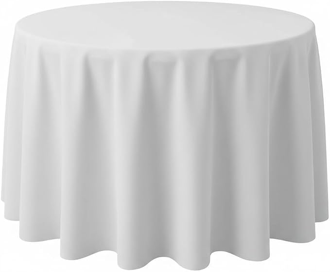 Surmente White Tablecloth for Round Tables, 70-inch Round Table Cloths for Weddings, Banquets, or Restaurants