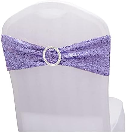 Sequin Chair Sashes Spandex, Pack of 12 Sequin Stretch with Buckle Chair Bands for Wedding Banquet Birthday Graduation Party Anniversary Prom Celebration Chair Decorations (Lavender, 12pcs)