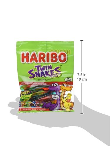 HARIBO Gummi Candy, Twin Snakes Sweet & Sour Gummy Candy, 5 Ounce Share Size Bags (Pack of 12) Delicious Soft & Chewy Snacks, Assorted Fruity Flavors