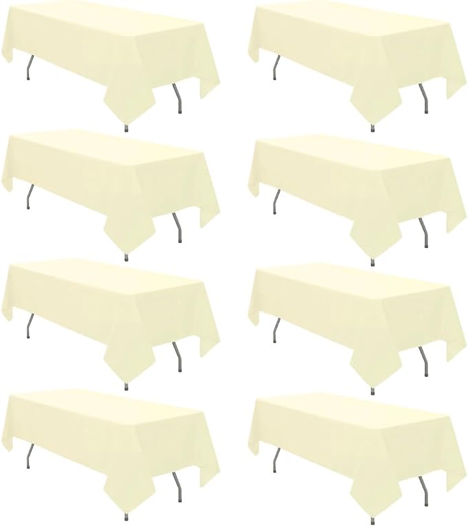 8 Pack Beige Tablecloth 60 x 126 Inch Rectangular Table Cloth for 6 Foot Rectangle Tables, Wrinkle Resistant Washable Polyester Fabric Table Covers for Wedding Party Banquet Buffet and Camping