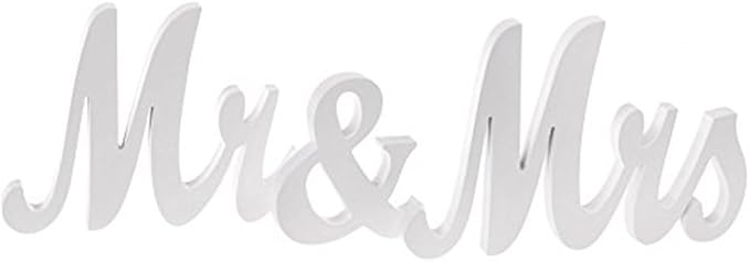 Mr and Mrs Signs Wedding Sweetheart Table Decorations, Wooden Freestanding Letters for Photo Props, Rustic Anniversary Wedding Shower Gift (White)