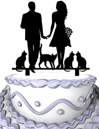 Meijiafei Bride and Groom Hand in Hand with 4 Cats Family Wedding Decoration