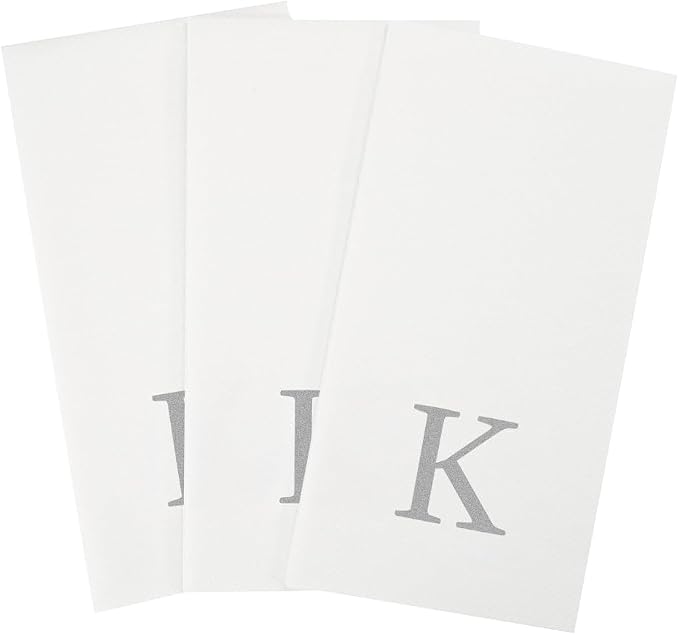 Luxenap 15.8 X 7.9 Inch Linen-Feel Guest Towels, 2000 Lettered Hand Towels - Silver Letter 'K', Sans Serif Font, White Paper Dinner Napkins, airlaid, For Restrooms And Tables - Restaurantware