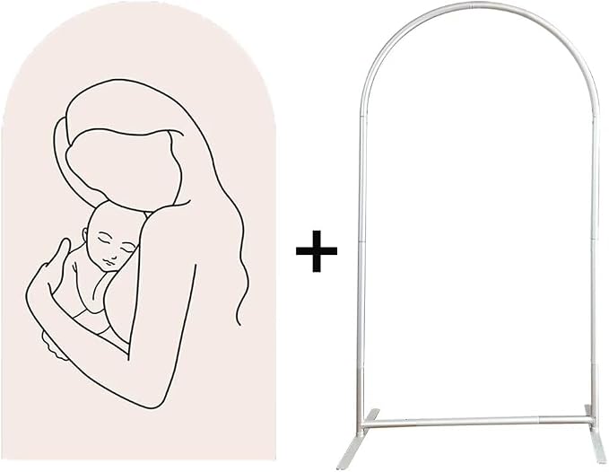 Mother and Her Baby Pattern Arched Fabric Backdrop Covers for Pregnant Party Double-Sided Arch Covers and Metal Arch Backdrop Stand