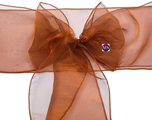 VDS Pack of 100 Organza Chair Sashes for Weddings & Events Décor | Sheer Shiny Dining Chair Bows for Banquet, Party, Reception | Reusable Decorative Sash for Folding & Chiavari Chairs - Bronze