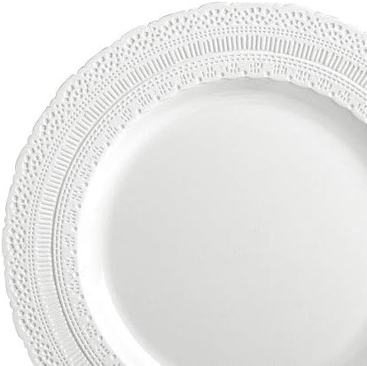 OCCASIONS 120 Guests Heavy Duty Disposable Plastic Plates Set – 240 Piece Premium Reusable Dinner & Salad Plates, Elegant Fancy Party Plates for Weddings, Events, Parties – Chateau White Collection
