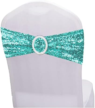 Sequin Chair Sashes Spandex, Pack of 50 Sequin Stretch with Buckle Chair Bands for Wedding Banquet Birthday Graduation Party Anniversary Prom Celebration Chair Decorations (Aqua, 50pcs)