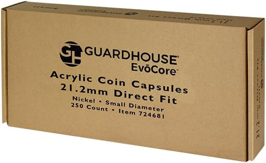Guardhouse 21mm Direct Fit Coin Capsule for US and Canada Modern Nickel and Other Similar Sized Coins Pack of 250