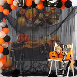 20ft X 10ft Black Tulle Backdrop Curtain for Parites, Sheer Backdrop Curtains Fabric Drapes for Wedding Ceremony Arch Party Stage Decorations