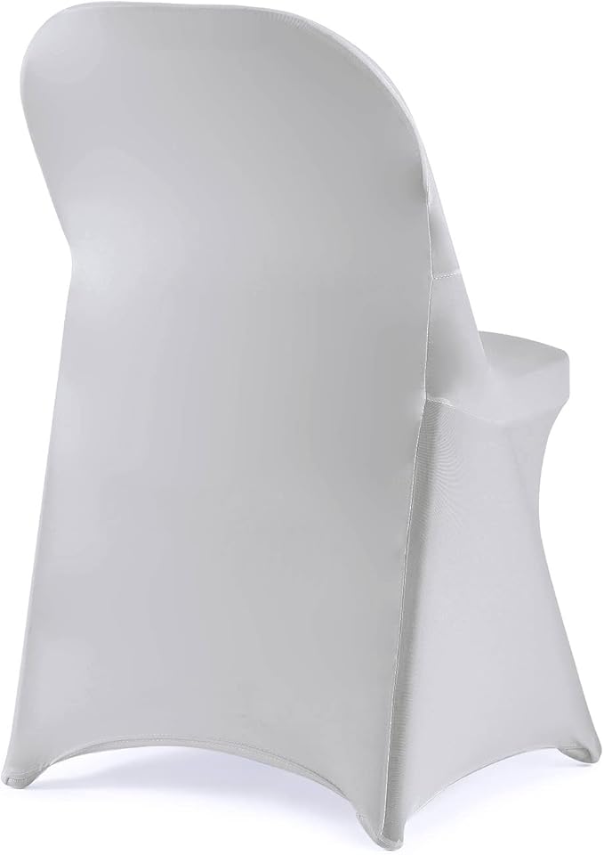 Howhic Folding Chair Covers for Party 12pcs, Sliver Universal Spandex Chair Covers for Folding Chairs, Stretchy Fitted Chair Covers for Wedding, Party, Banquet, Conference (12pcs, Sliver)