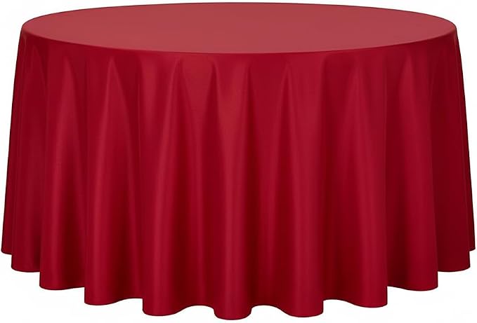 sancua Round Tablecloth - 120 Inch - Water Resistant Spill Proof Washable Polyester Table Cloth Decorative Fabric Table Cover for Dining Tables, Buffet Parties and Camping, Red