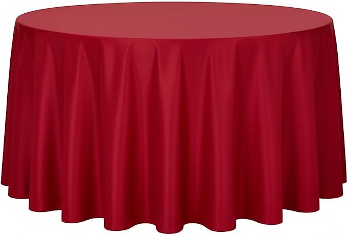 sancua Round Tablecloth - 108 Inch - Water Resistant Spill Proof Washable Polyester Table Cloth Decorative Fabric Table Cover for Dining Tables, Buffet Parties and Camping, Red