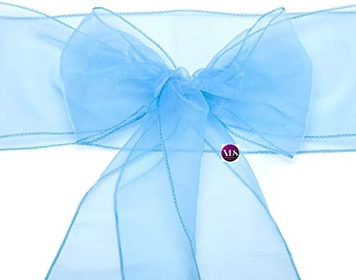 VDS Pack of 25 Organza Chair Sashes for Weddings & Events Décor | Sheer Shiny Dining Chair Bows for Banquet, Party, Reception | Reusable Decorative Sash for Folding & Chiavari Chairs - Baby Blue