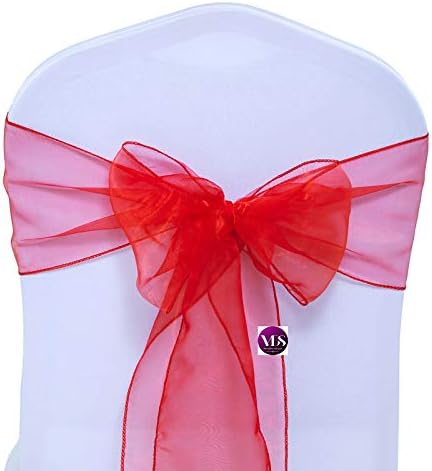 VDS Pack of 250 Organza Chair Sashes for Weddings & Events Décor | Sheer Shiny Dining Chair Bows for Banquet, Party, Reception | Reusable Decorative Sash for Folding & Chiavari Chairs - Red