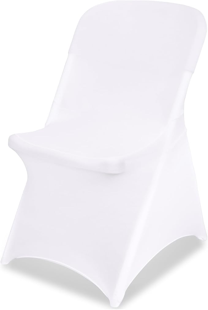 White Chair Covers Stretch Folding Chair Covers Universal Spandex Fitted Chair Slipcovers for Wedding Dining Party Banquet Holidays Celebration Trade Show Craft Show Decoration (1 Pack)