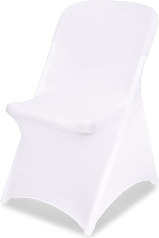 White Chair Covers Stretch Folding Chair Covers Universal Spandex Fitted Chair Slipcovers for Wedding Dining Party Banquet Holidays Celebration Trade Show Craft Show Decoration (1 Pack)