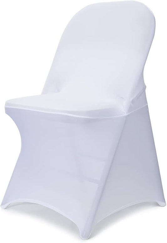 Babenest 100PCS Spandex Folding Chair Covers, Upgraded Universal Stretch Washable Fitted Chair Slipcovers Protector for Wedding, Holidays, Banquet, Party, Celebration (White)