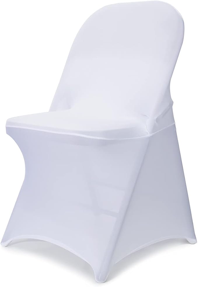 Babenest Spandex Folding Chair Covers Upgraded 10 PCS Universal Stretch Washable Fitted Chair Slipcovers Protector for Wedding, Holidays, Banquet, Party, Celebration (White)