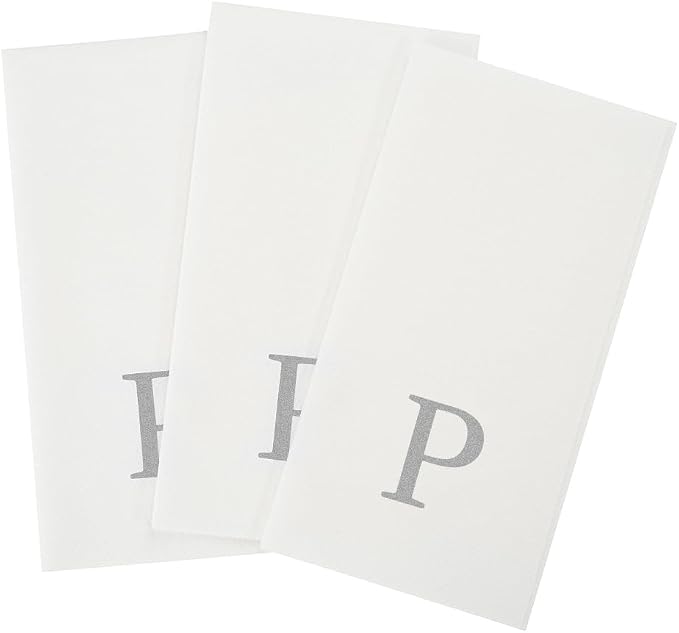 Luxenap 15.8 X 7.9 Inch Linen-Feel Guest Towels, 2000 Lettered Hand Towels - Silver Letter 'P', Sans Serif Font, White Paper Dinner Napkins, airlaid, For Restrooms And Tables - Restaurantware