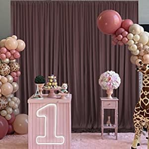 NSSONBEN 20ft×10ft Wrinkle Free Brown Backdrop Curtain for Parties, 4 Panels 5×10ft Soft Silky Polyester Umber Backdrop Drapes for Teddy Bear Bee Birthday Baby Party Wedding Photography