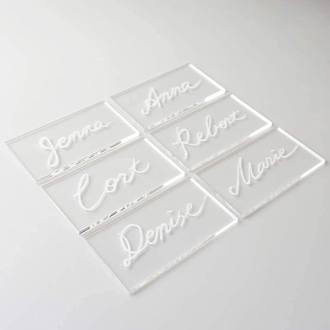 100pcs Clear Acrylic Place Cards for Weddings or Parties, Rectangle Acrylic Seating Place Cards Escort Cards DIY Guest Name Cards and Wedding Event Decoration, 3 1/2 x 2 inch