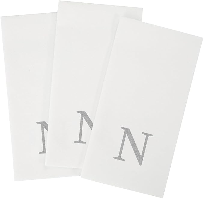 Luxenap 15.8 X 7.9 Inch Linen-Feel Guest Towels, 2000 Lettered Hand Towels - Silver Letter 'N', Sans Serif Font, White Paper Dinner Napkins, airlaid, For Restrooms And Tables - Restaurantware